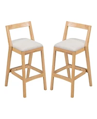 Rainsken Sturdy Rubberwood Structure with Soft Fabric Kitchen Bar Stools Set of 2