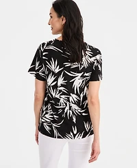 Jm Collection Women's Printed Short Sleeve V-Neck Jacquard Top, Macy's Exclusive