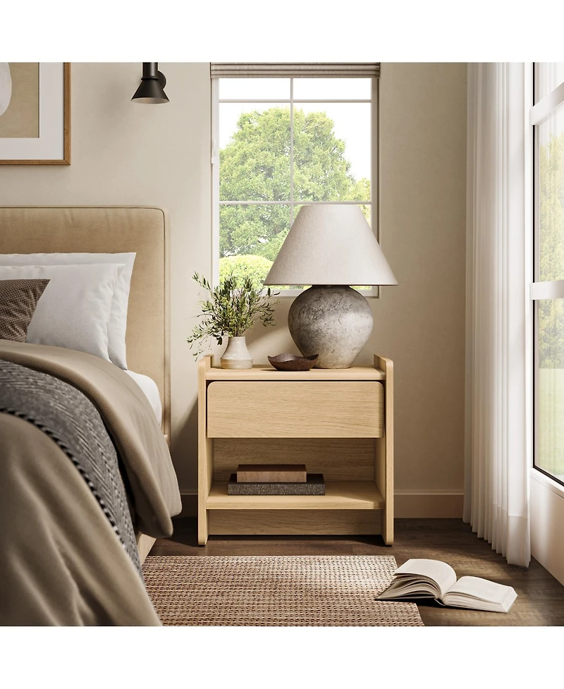 LuxenHome Hazel Oak Manufactured Wood 1-Drawer 1-Shelf 19" H End Table and Nightstand