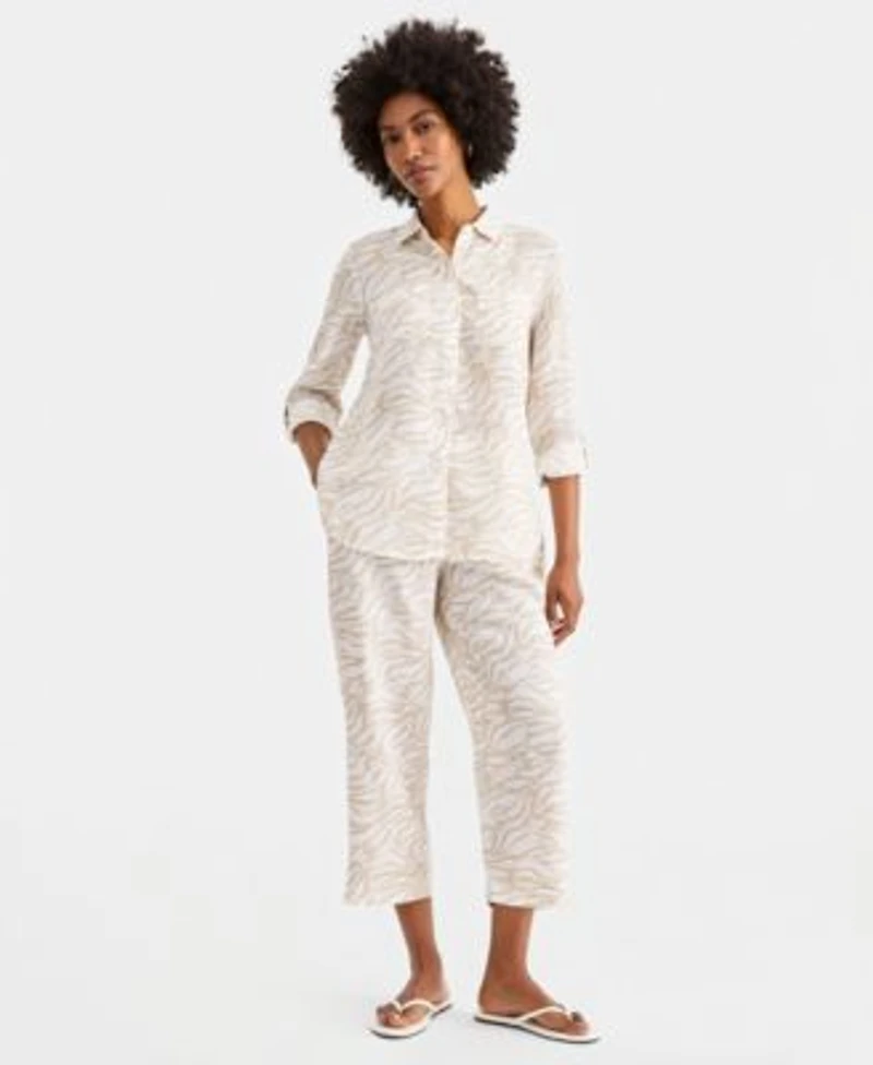 Charter Club Womens Linen Shirt Linen Drawstring Pants Macys Exclusive
