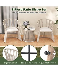 Gouun 3-Piece Rope-Woven Patio Leisure Chair Set with Cushions and Glass Side Table