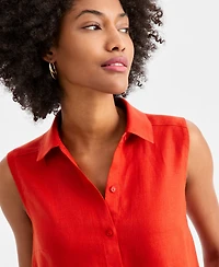 Charter Club Women's 100% Linen Sleeveless Button-Front Shirt, Exclusively at Macy's