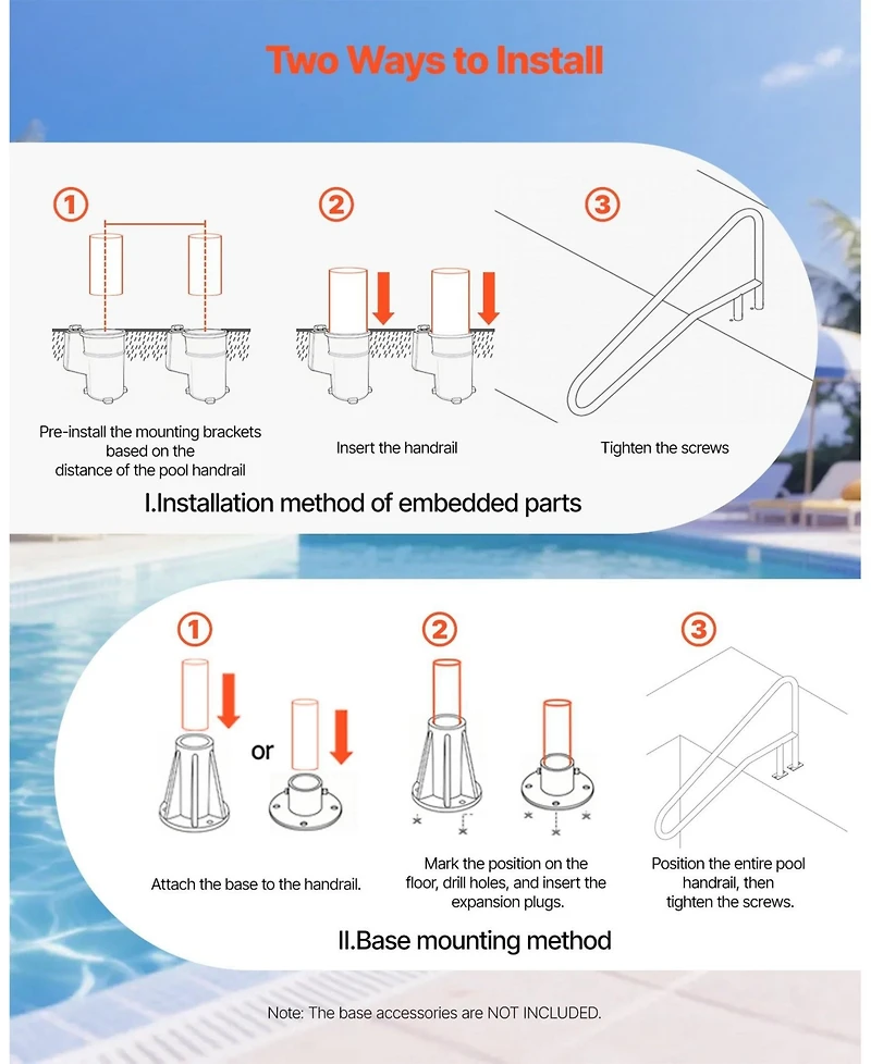 Sugift Pool Rail, Heavy-Duty Stainless-Steel Handrail for Water Parks
