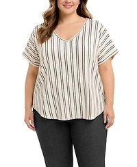 Coin 1804 Plus Cotton Vertical Stripe V-Neck Top