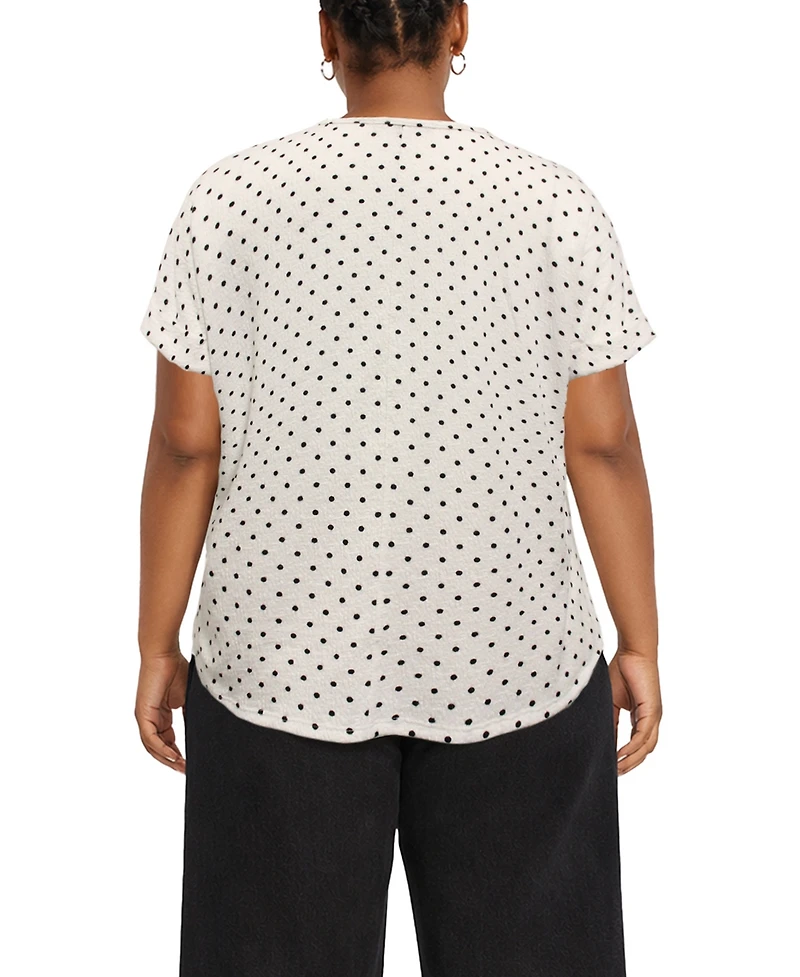 Coin 1804 Plus Polka Dot Bubble Crinkley Rolled Sleeve Top