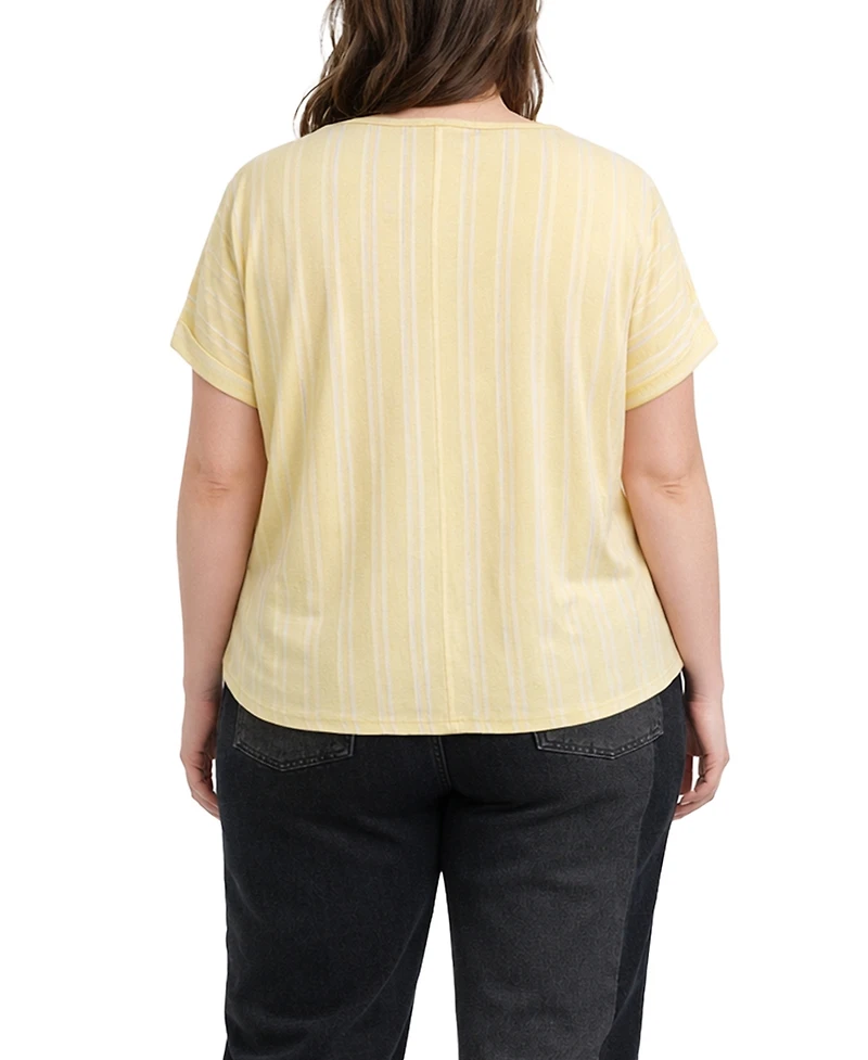Coin 1804 Plus Vertical Stripe Rolled Sleeve Top