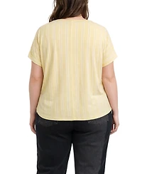 Coin 1804 Plus Vertical Stripe Rolled Sleeve Top