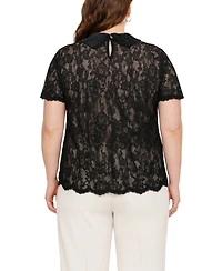 Coin 1804 Plus Scallop Edge Lace Collar Short-Sleeve Top