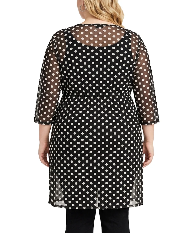 Coin 1804 Plus Polka Dot Mesh Tie-Front Coverup Top