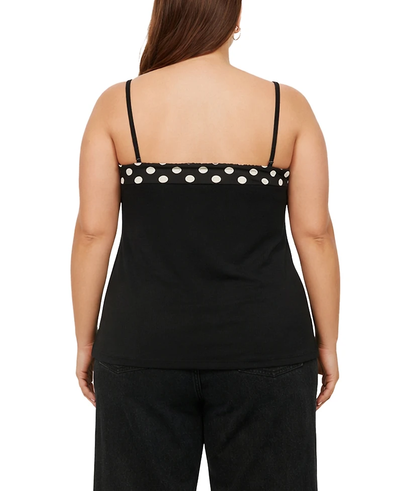 Coin 1804 Plus Polka Dot Mesh Panel Cami Top