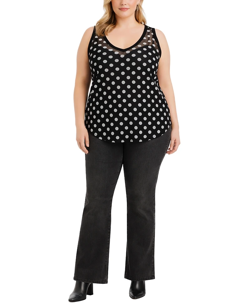 Coin 1804 Plus Polka Dot Mesh Double Tank Top
