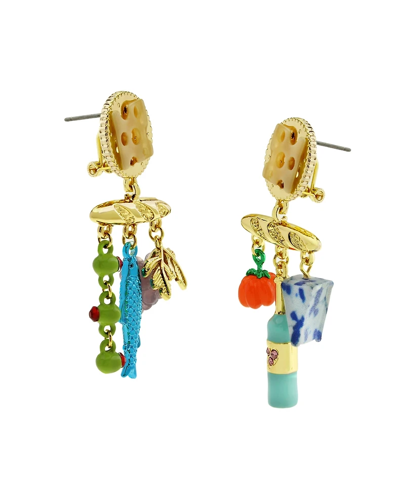 Betsey Johnson Faux Stone Girl Dinner Charcuterie Drop Earrings