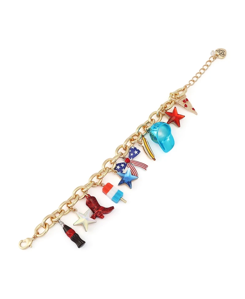 Betsey Johnson Faux Stone Americana Mixed Charm Bracelet