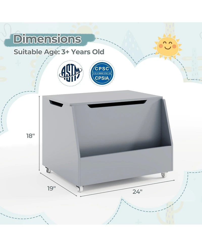 Gouun Wooden Mobile Toy Storage Organizer with Bookshelf and Lockable Wheels