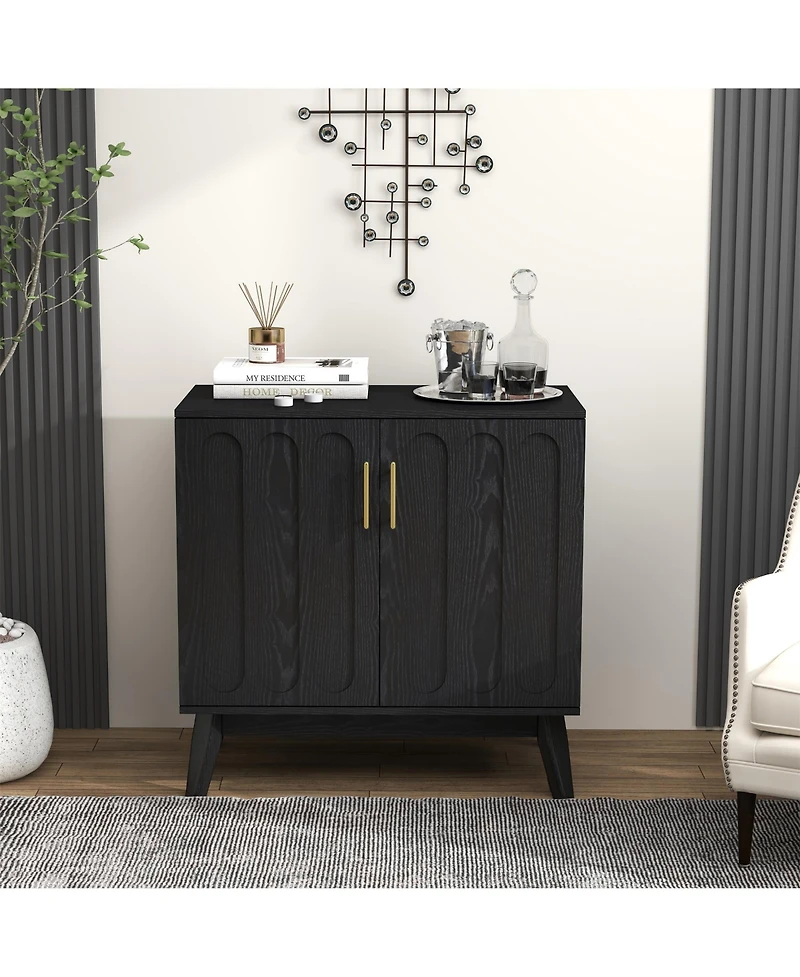 Clihome Modern Fluted Sideboard Cabinet with Adjustable Shelves & Solid Wood Legs, Buffet Storage