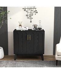 Clihome Modern Fluted Sideboard Cabinet with Adjustable Shelves & Solid Wood Legs, Buffet Storage