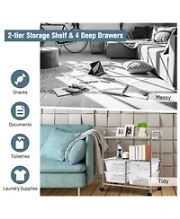 Gouun 4-Drawer Rolling Storage Cart with 2-Tier Open Shelves