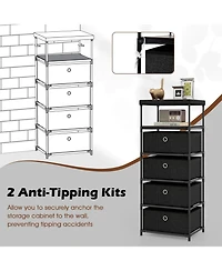 Gouun Dresser with 3/4 Drawers Fabric Storage Tower with Wood Top and Metal Frame