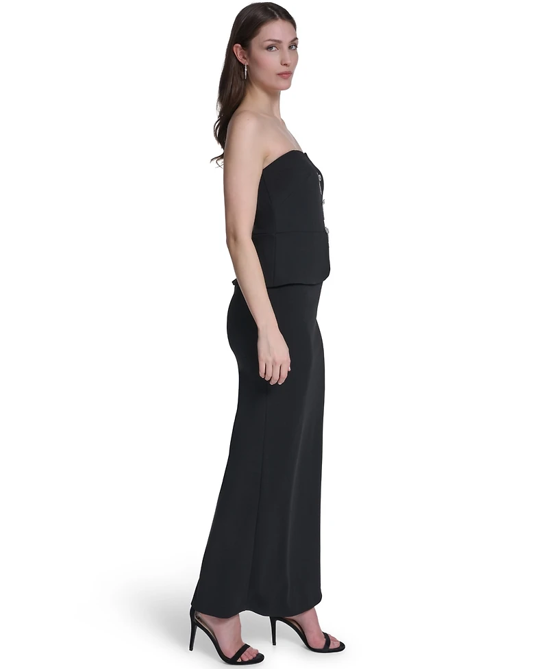 Eliza J Women's Strapless V-Neck Peplum Gown