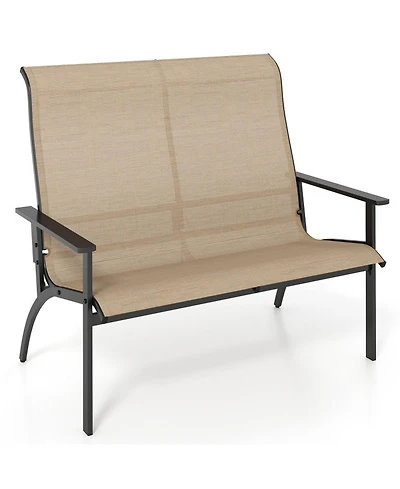 Sugift 2-Person Patio Bench with High Back and Armrests