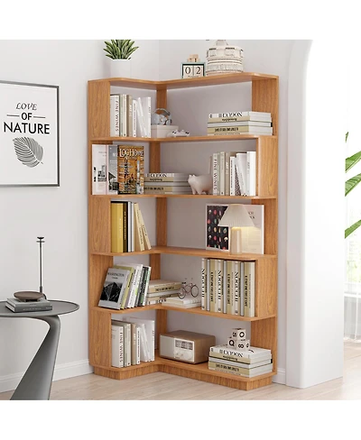 Streamdale Furniture 90cm L-Shape 5-Tier Corner Bookshelf with Anti-Tip