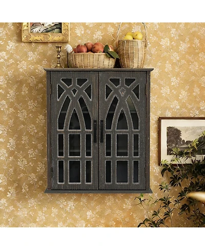 Streamdale Furniture Vintage Rustic Wall Cabinet with Cutout Doors