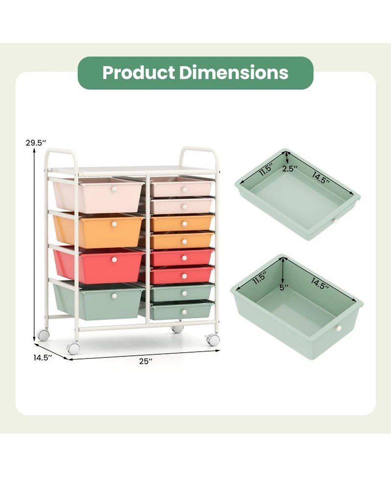 Gouun 12-Drawer Rolling Organizer Cart with 4 Large and 8 Medium Pp Drawers
