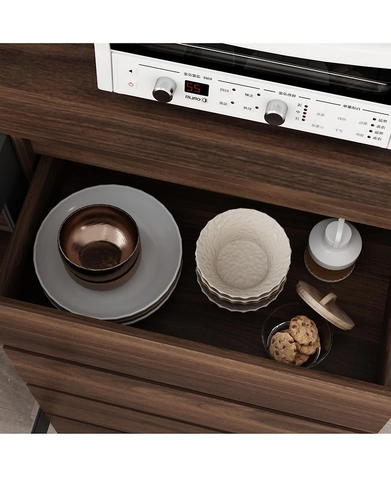 Homsee Large Kitchen Hutch Cabinet, Storage Cupboard Pantry with 4 Glass Doors, 4 Drawers and Microwave Shelf, Buffet,Sideboard