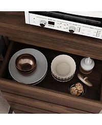 Homsee Large Kitchen Hutch Cabinet, Storage Cupboard Pantry with 4 Glass Doors, 4 Drawers and Microwave Shelf, Buffet,Sideboard