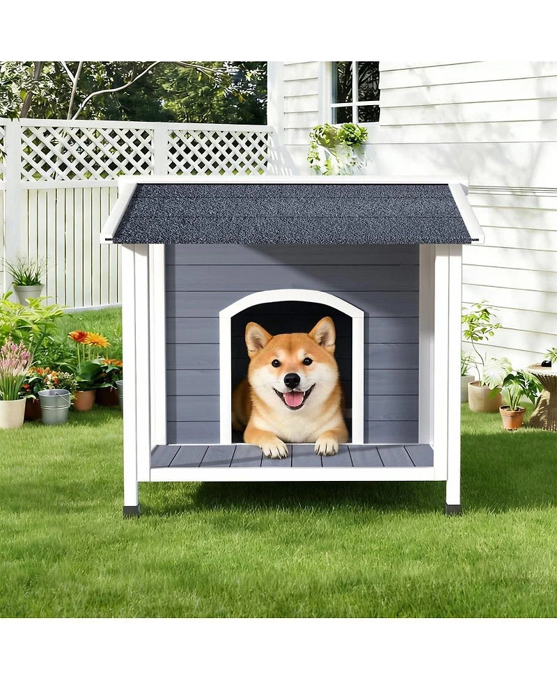 6thdruple Outdoor Dog House, Wooden Weatherproof Kennel with Asphalt Roof and Raised Floor