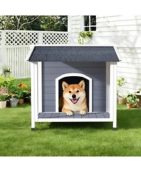 6thdruple Outdoor Dog House, Wooden Weatherproof Kennel with Asphalt Roof and Raised Floor