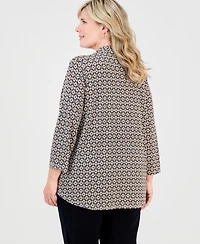 Jm Collection Plus Bazaar V-Neck 3/4-Sleeve Top, Macy's Exclusive