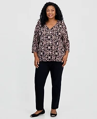 Jm Collection Plus Zip-Neck 3/4-Sleeve Top, Macy's Exclusive