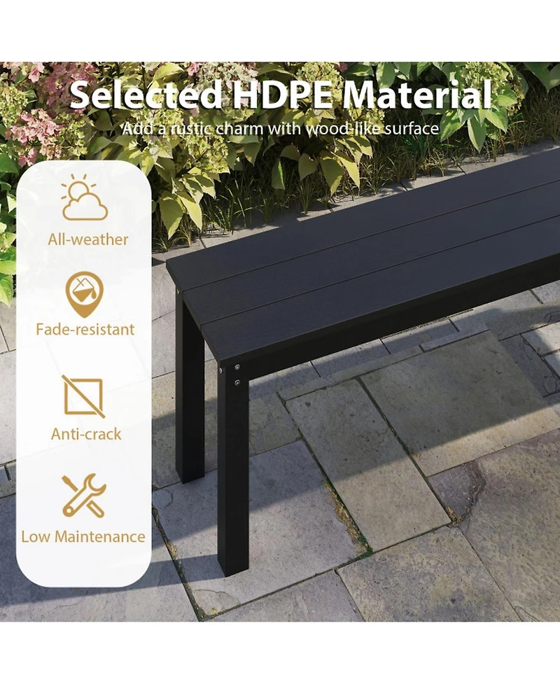 Sugift 55in Hdpe Outdoor Bench for 2-3 People Weatherproof Backless Patio Garden Bench