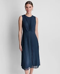 Dkny Women's Pleated Jewel Neck Dress