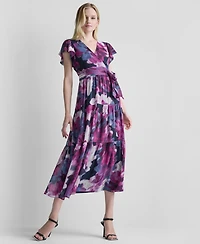 Dkny Women's Ruffled V-Neck Tie-Waist Dress