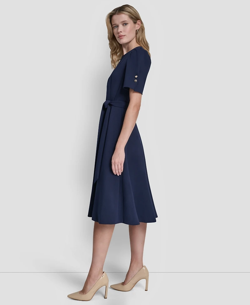 Dkny Women's Short-Sleeve Crewneck Belted Dress