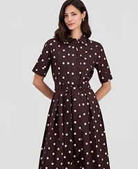 T Tahari Women's Elbow-Sleeve Button-Front Tie-Waist Dress