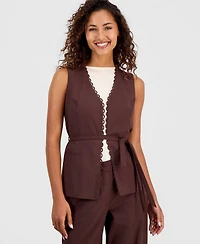 T Tahari Women's Cotton & Linen Tie-Front Vest