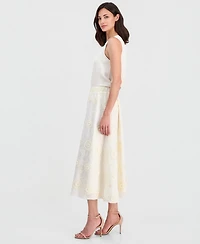 T Tahari Women's Pull-On Floral-Embroidered Midi Skirt