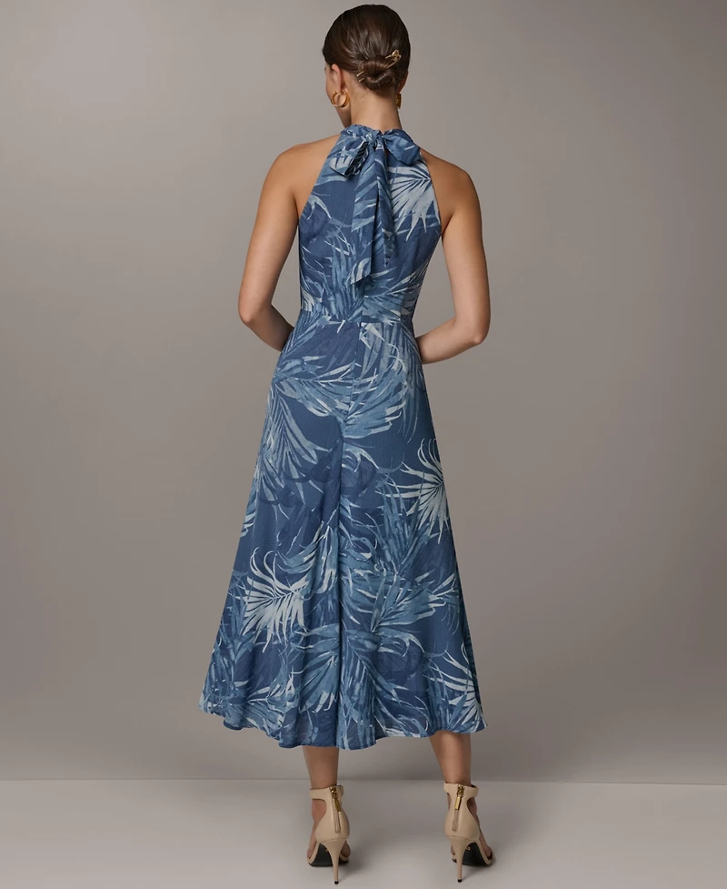 Donna Karan New York Women's Halter Chiffon A-Line Sleeveless Midi Dress