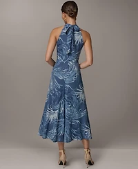 Donna Karan New York Women's Halter Chiffon A-Line Sleeveless Midi Dress