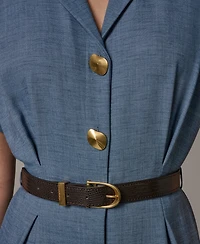 Donna Karan New York Women's Collared V-Neck Short-Sleeve Jumpsuit