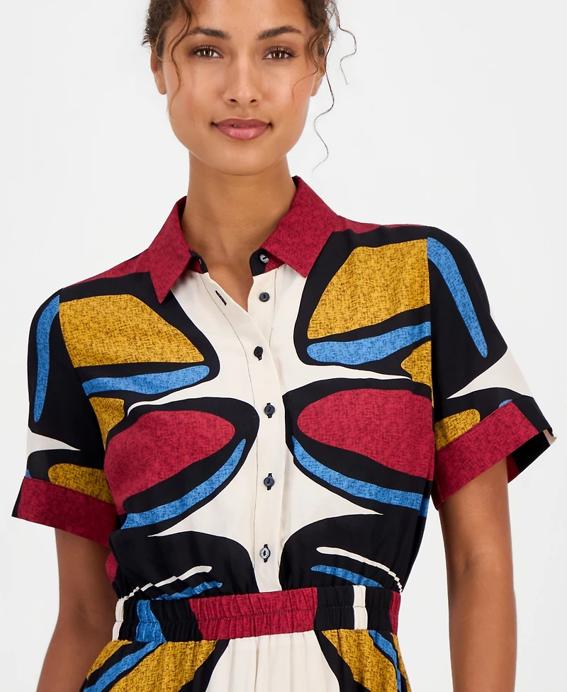 T Tahari Women's Printed Button-Down Midi Dress
