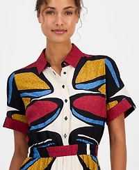 T Tahari Women's Printed Button-Down Midi Dress