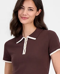 T Tahari Women's Polo-Collar Short-Sleeve Top