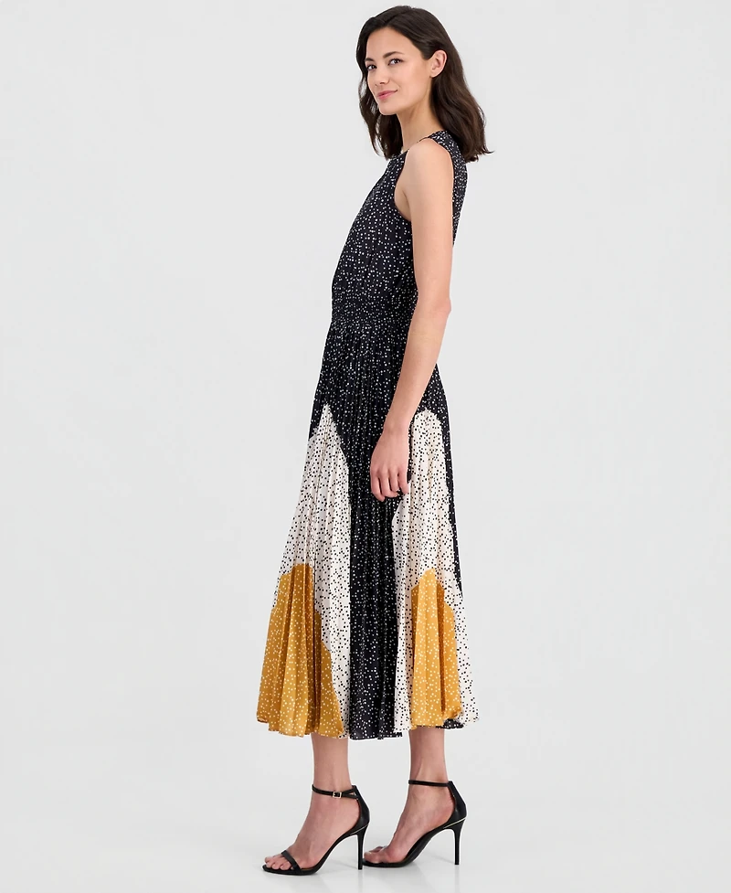T Tahari Women's Printed Split-Neck Sleeveless Dress