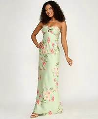 B Darlin Juniors' Floral Print Strapless Gown