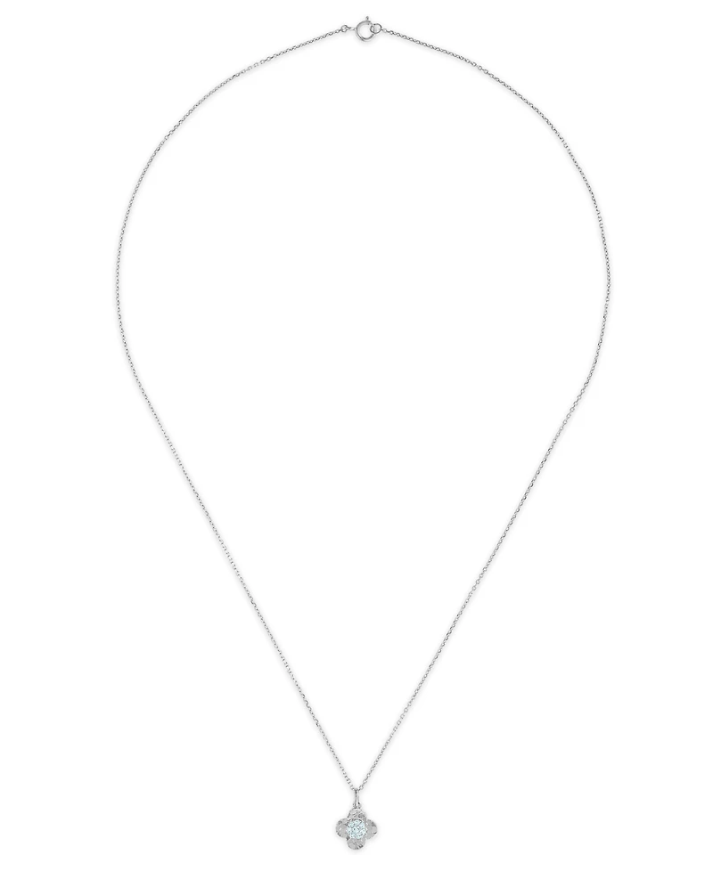 Macy's Swiss Blue Topaz (1/10 ct. t.w.) Clover Glitter Texture Pendant Necklace in 14k White Gold