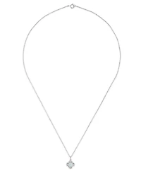 Macy's Swiss Blue Topaz (1/10 ct. t.w.) Clover Glitter Texture Pendant Necklace in 14k White Gold